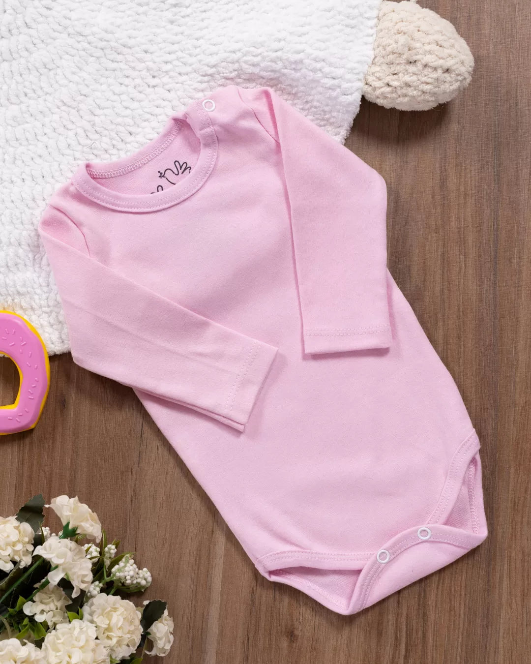 Baby Bodysuit Long Sleeve Suedine Basic Baby Pink