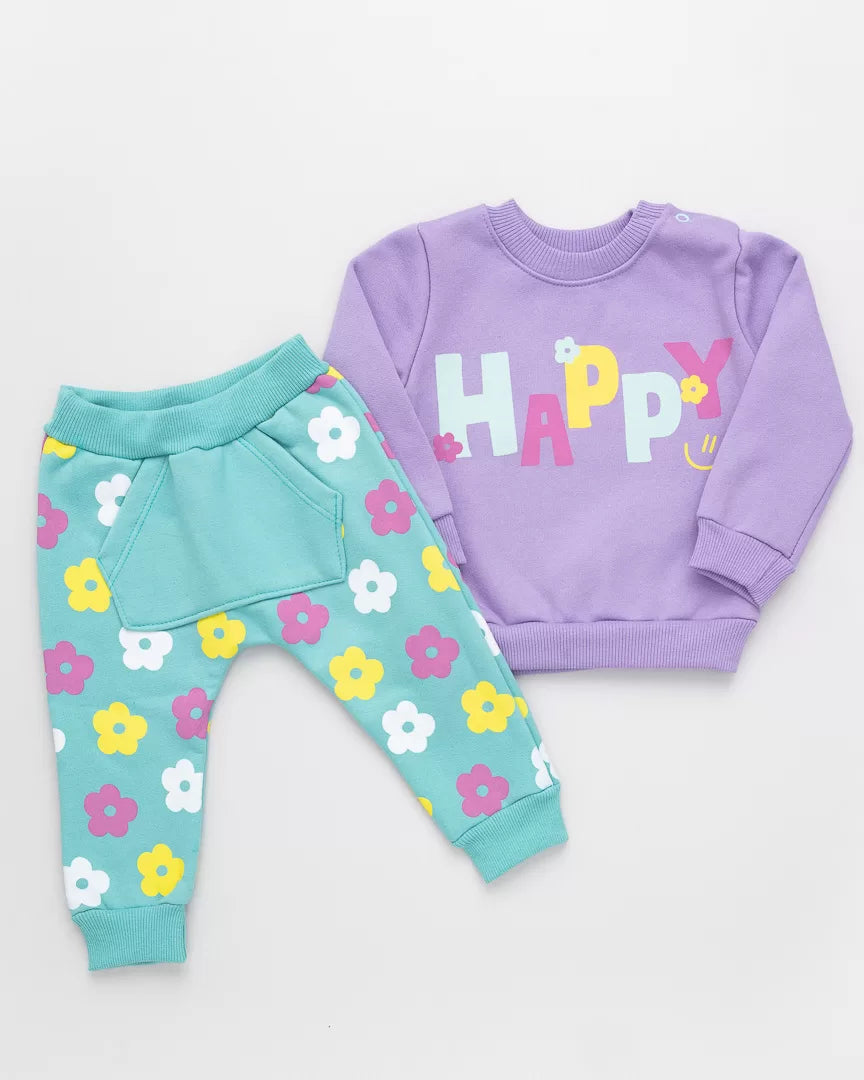 Premium Baby Sweatshirt Set: Happy Lilac Flowers