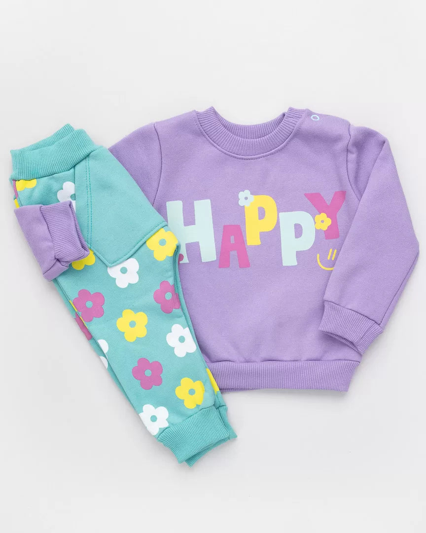 Premium Baby Sweatshirt Set: Happy Lilac Flowers