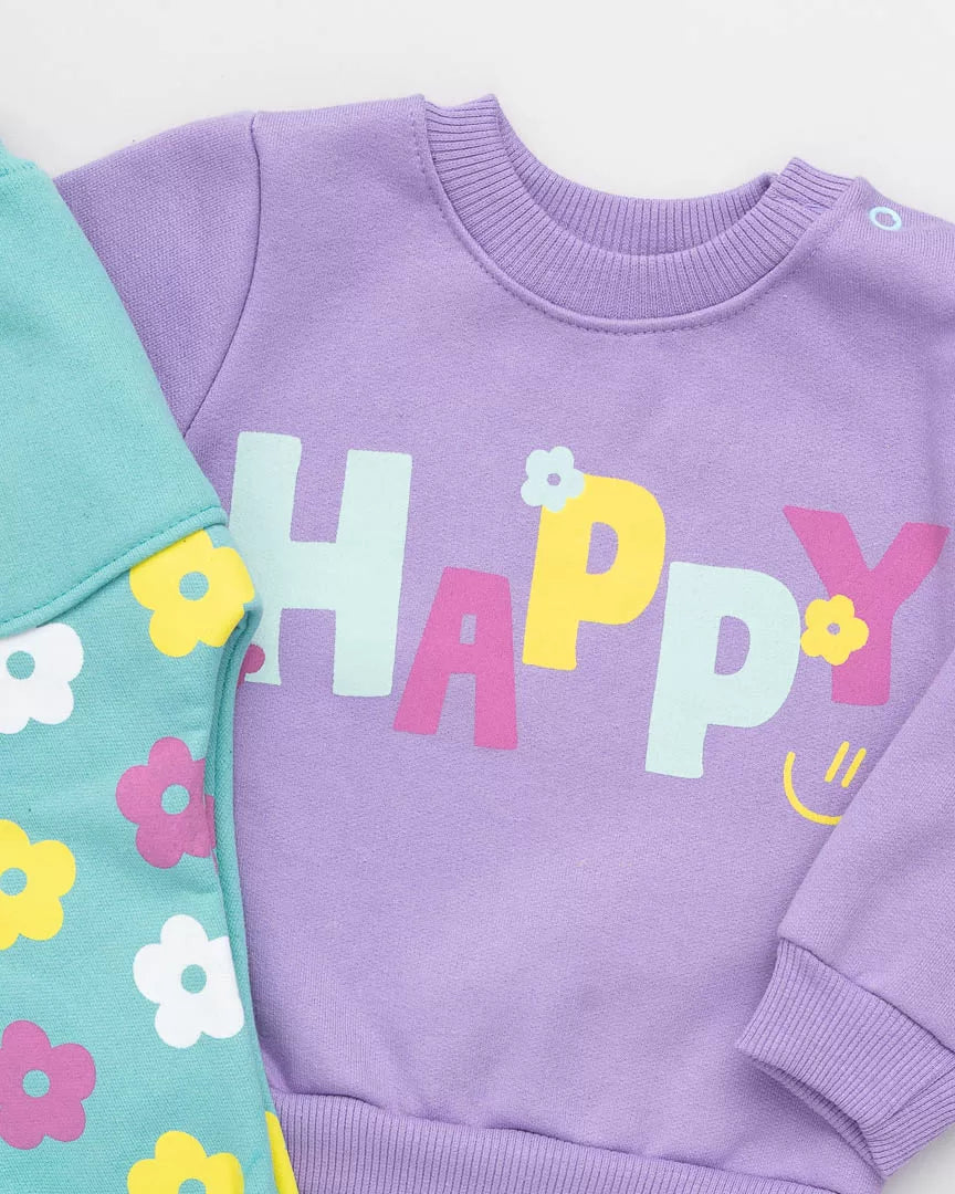 Premium Baby Sweatshirt Set: Happy Lilac Flowers